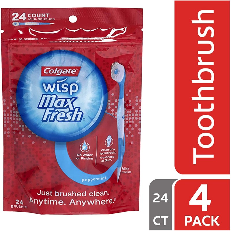 Colgate Max Fresh Wisp 일회용 미니 칫솔, 페퍼민트 - 24 개 (4 팩)