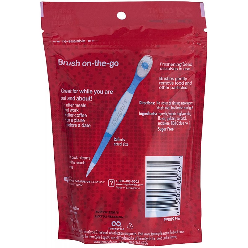 Colgate Max Fresh Wisp 일회용 미니 칫솔, 페퍼민트 - 24 개 (4 팩)