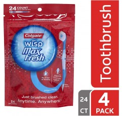 Colgate Max Fresh Wisp 일회용 미니 칫솔, 페퍼민트 - 24 개 (4 팩)