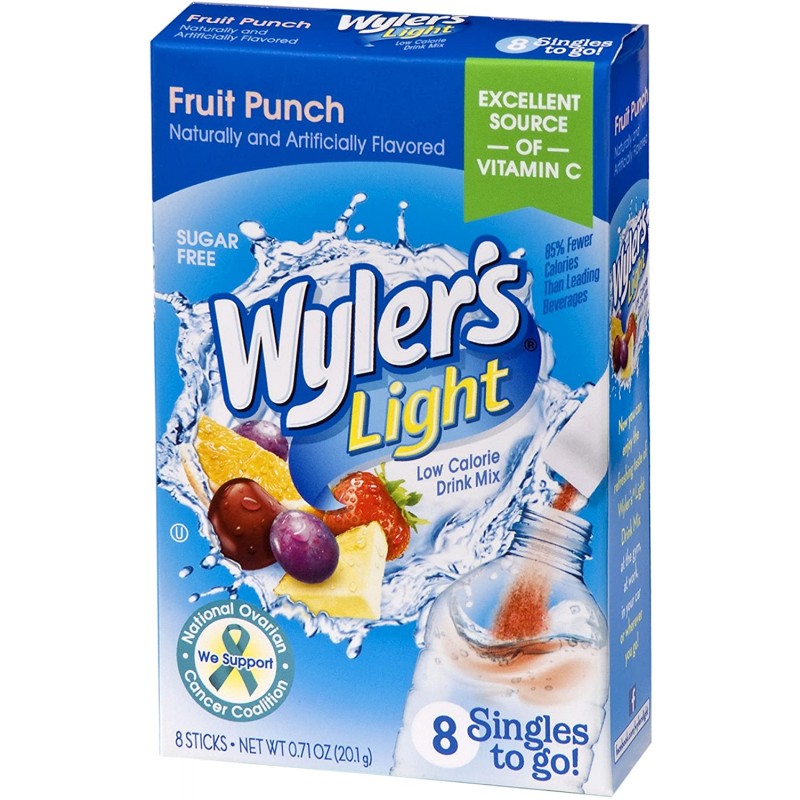 Wyler 's Light Singles To Go 파우더 패킷, 워터 드링크 믹스, 과일 펀치, 96 회 분량 (12 팩)