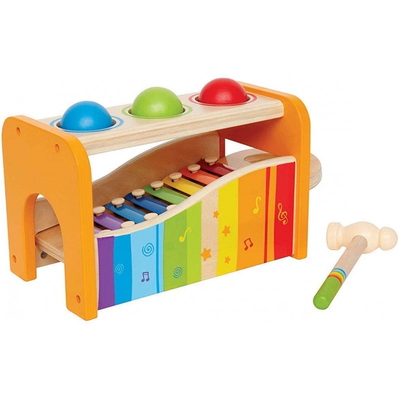 Hape Pound & Tap Bench with Slide Out Xylophone-수상 경력에 빛나는 유아, 다기능 및 밝은 색상의 내구성이 뛰어난 목재 뮤지컬 장난감