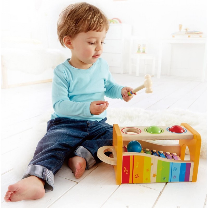 Hape Pound & Tap Bench with Slide Out Xylophone-수상 경력에 빛나는 유아, 다기능 및 밝은 색상의 내구성이 뛰어난 목재 뮤지컬 장난감