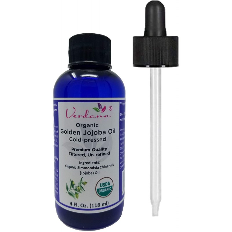 유기농 Verdana USDA 인증 유기농 골든 호호바 오일, 콜드 프레스, 비 정제, 4 Fl. 온스. 점 적기-Deepthi Organics