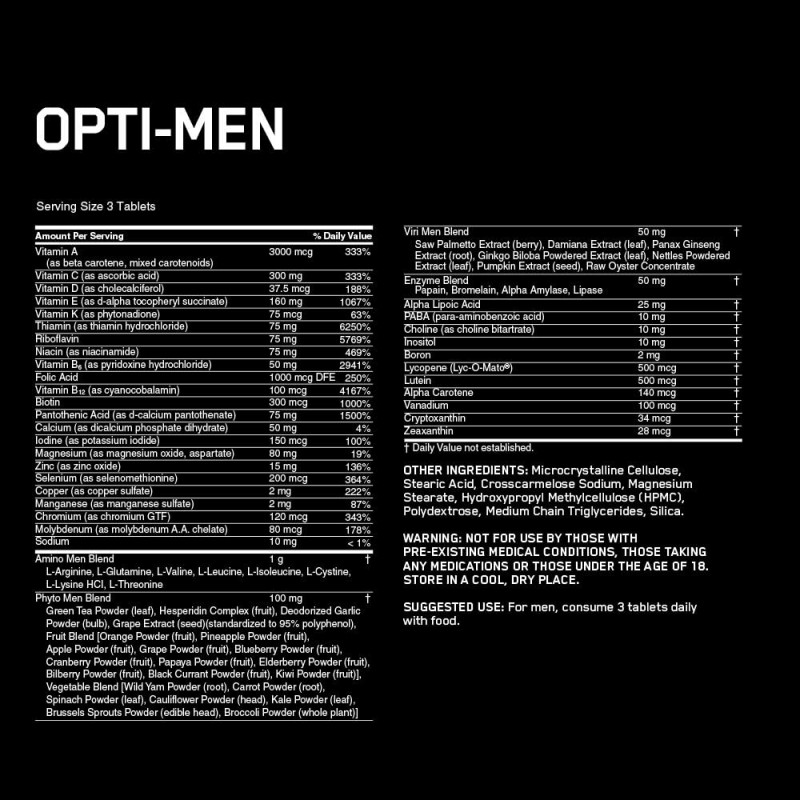 최적의 영양 Opti-Men, 매일 비타민 C, D, E, B12, 150 카운트 백