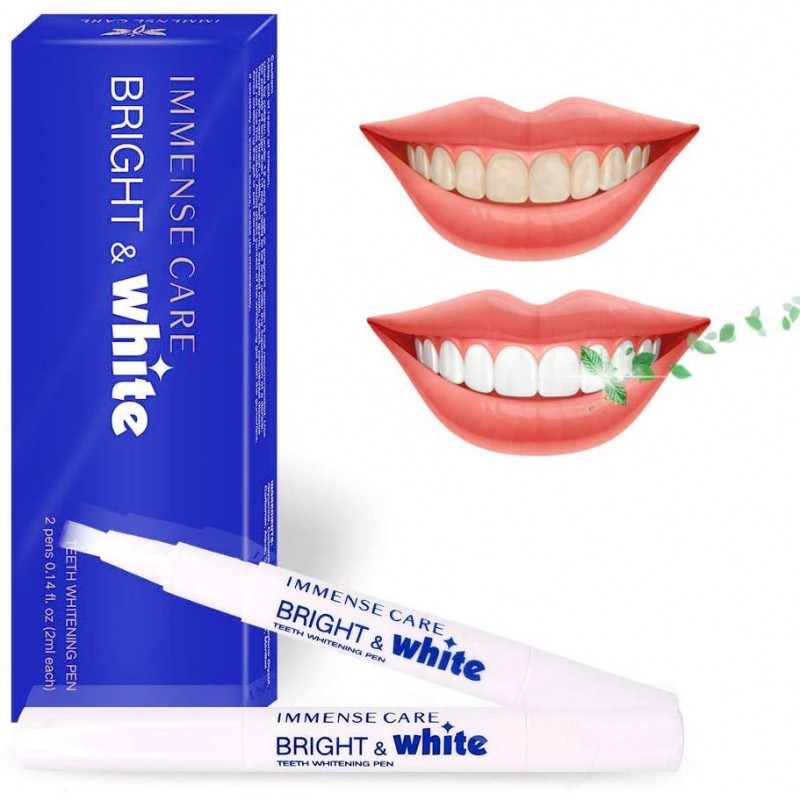 IMMENSE CARE Teeth Whitening Pen, 35 % Carbamide Peroxide Gel, 2ml (2 packs) 20 회 이상 사용, 효과 성, 비 민감성, 사용하기 쉽고 밝은 백색 미소