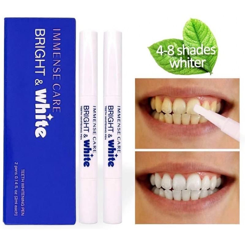 IMMENSE CARE Teeth Whitening Pen, 35 % Carbamide Peroxide Gel, 2ml (2 packs) 20 회 이상 사용, 효과 성, 비 민감성, 사용하기 쉽고 밝은 백색 미소