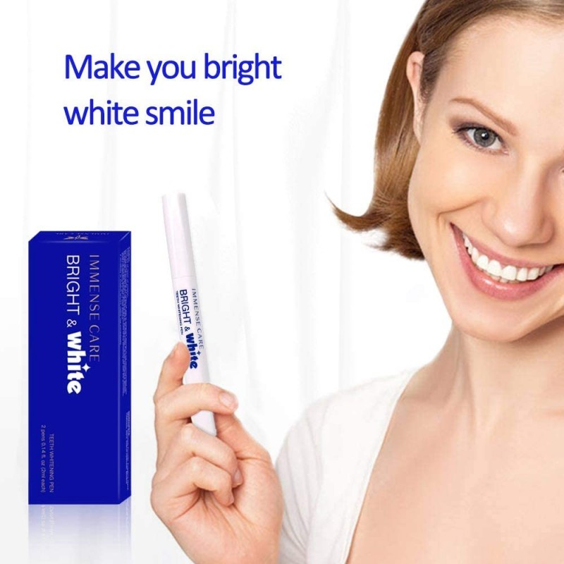 IMMENSE CARE Teeth Whitening Pen, 35 % Carbamide Peroxide Gel, 2ml (2 packs) 20 회 이상 사용, 효과 성, 비 민감성, 사용하기 쉽고 밝은 백색 미소