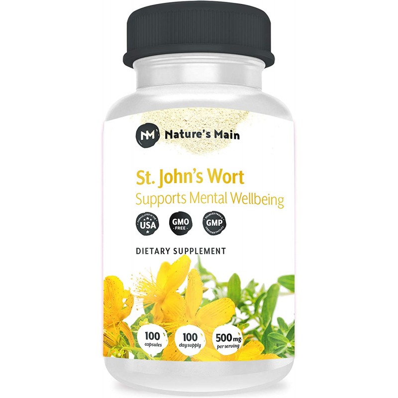 St Johns Wort Capsules 자연 우울증 보조제, 불안 완화, 기분 지원 및 스트레스 완화 ǀ 1000 mg ǀ 100 St Johns Wort Happy Pills, Nootropics and Smart Drugs