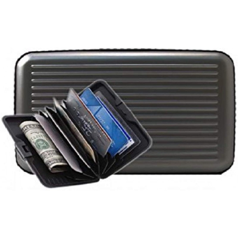 아이렛. 알루미늄 지갑 LARGE, 회색, 저항력있는, RFID 블록이있는 신용 카드 홀더, 거울, 포켓 7 개. 울트라 슬림, 휴대용, 여행용