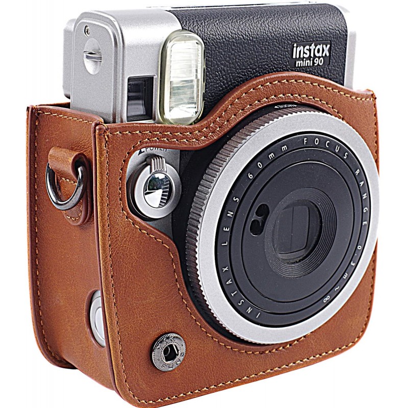 조절 가능한 스트랩이있는 Fujifilm Instax Mini 90 즉석 필름 카메라 용 보호 케이스-SAIKA의 Brown