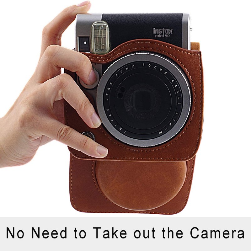 조절 가능한 스트랩이있는 Fujifilm Instax Mini 90 즉석 필름 카메라 용 보호 케이스-SAIKA의 Brown