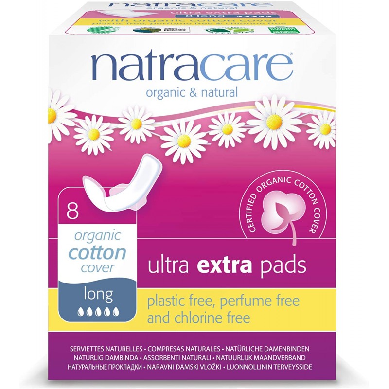 날개가 달린 Natracare Ultra Extra 패드, 길이, 8 카운트