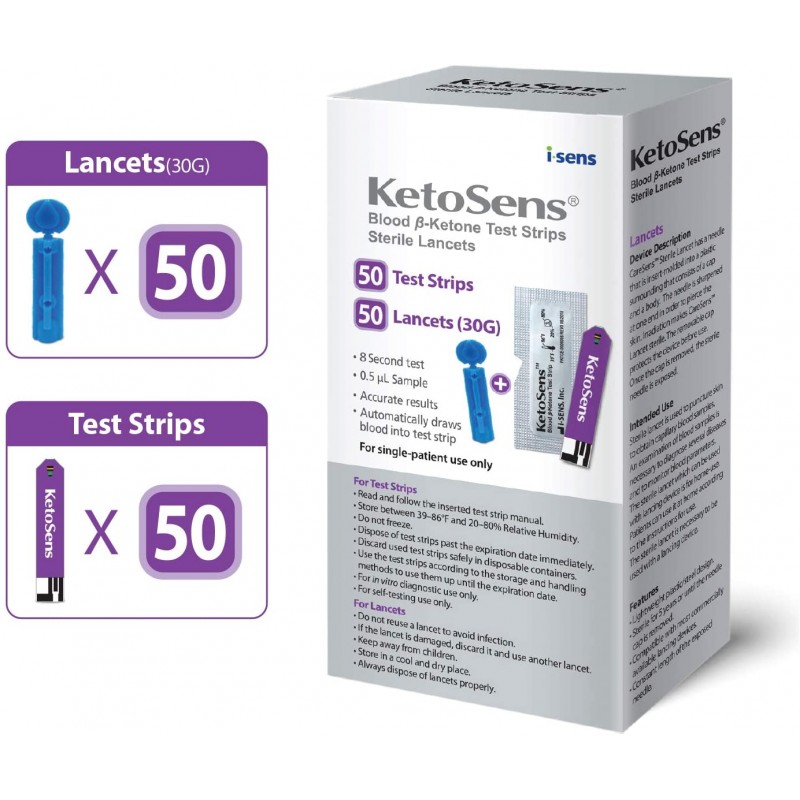 KetoSens 혈액 케톤 테스트 스트립 및 랜싯-케토 다이어트 및 케토시스 모니터링에 이상적-테스트 스트립 50 개 및 랜스 50 개 포함