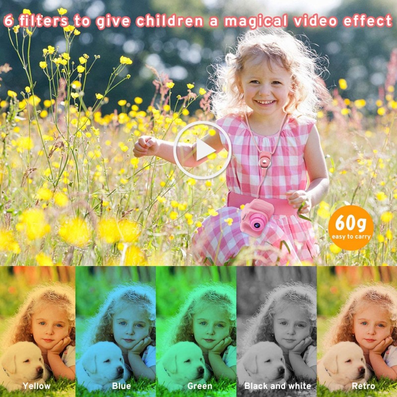 PROGRACE 키즈 카메라 생일 장난감 선물 4-12 살짜리 아이 액션 카메라 유아 비디오 레코더 1080P IPS 2 인치