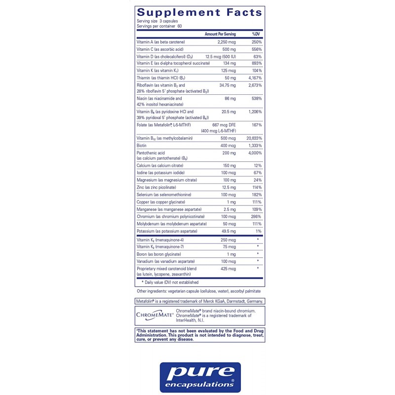 Pure Encapsulations-비타민 K 함유 영양소 950-최적의 건강을위한 비타민 미네랄 포뮬러-180 캡슐