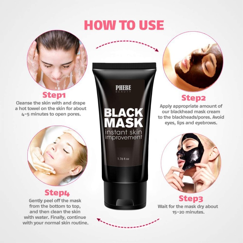 Phebe 뷰티 블랙 헤드 리무버 마스크 Blackhead Peel Off Mask, 숯 마스크, 블랙 헤드 마스크, 블랙 포어 마스크 Deep Clean Facial Mask for Face Nose (1.76fl oz)