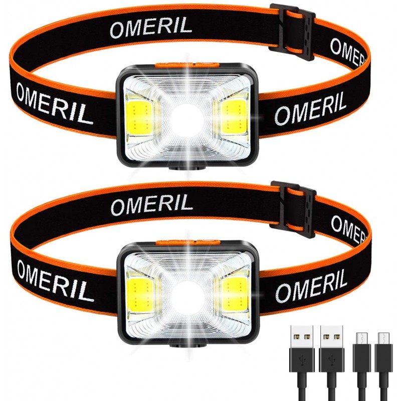 OMERIL 2 팩 헤드 램프 LED 충전식 USB 헤드 램프 헤드 램프 키즈, 매우 밝고 방수 미니 헤드 램프 레드 라이트 조깅, 달리기, 캠핑, 낚시 [포함. USB 케이블 ]