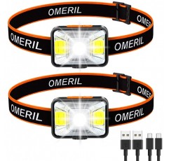 OMERIL 2 팩 헤드 램프 LED 충전식 USB 헤드 램프 헤드 램프 키즈, 매우 밝고 방수 미니 헤드 램프 레드 라이트 조깅, 달리기, 캠핑, 낚시 [포함. USB 케이블 ]