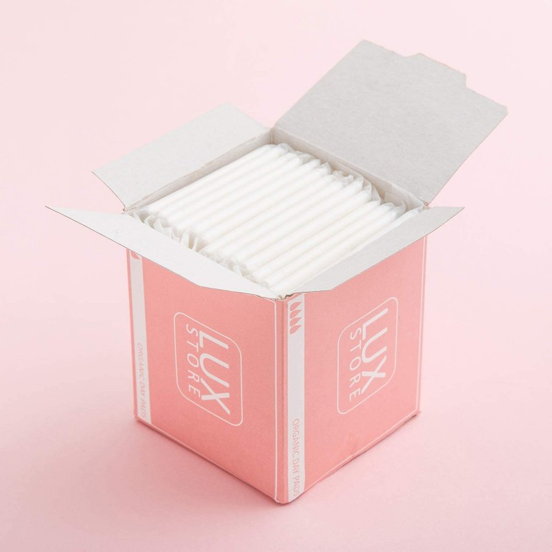 LUXStore 오가닉 데이 패드는 넓은 플레이크, 초흡수성, 냄새 중화 및 저자극성 면이 있는 생리용 쿠션으로 최대의 편안함을 제공합니다.