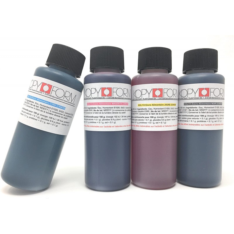 캐논 프린터용 KOPYFORM 식품 잉크 4x100ml(옐로우, 블루/시안, 레드/마젠타, 블랙)