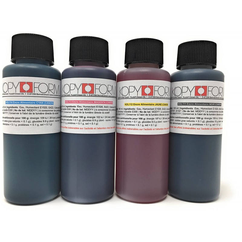 캐논 프린터용 KOPYFORM 식품 잉크 4x100ml(옐로우, 블루/시안, 레드/마젠타, 블랙)