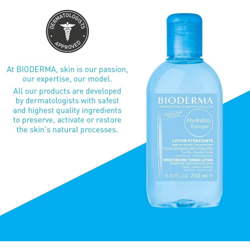 탈수 된 민감성 피부를위한 Bioderma Hydrabio 수화 토닉 로션-얼굴과 눈-8.3 FL.OZ.