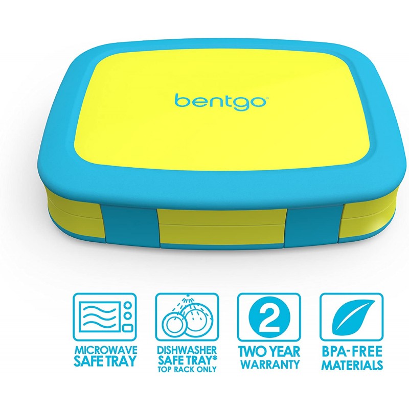 Bentgo Kids Brights – 누수 방지, 5 구획 도시락 스타일 키즈 도시락 – 3-7 세의 이상적인 부분 크기 – BPA-free 및 식품 안전 재료 (Citrus Yellow)