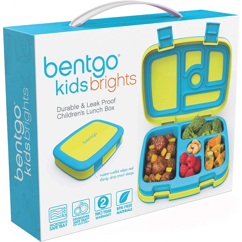 Bentgo Kids Brights – 누수 방지, 5 구획 도시락 스타일 키즈 도시락 – 3-7 세의 이상적인 부분 크기 – BPA-free 및 식품 안전 재료 (Citrus Yellow)