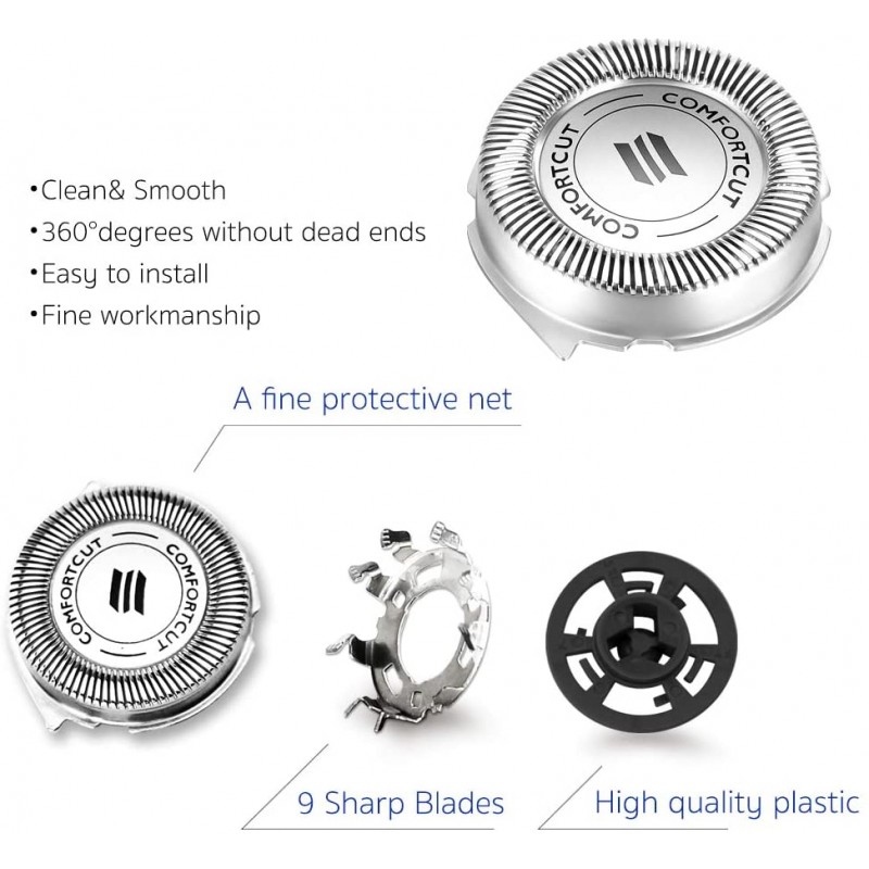 tuokiy SH30 필립스 전기 면도기 시리즈 1000, 2000, 3000 및 S738 용 교체 헤드 9 개의 내구성이 강한 샤프 블레이드,이지 컷, 3 팩