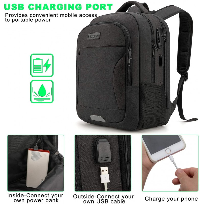 여행 노트북 배낭 방수 도난 방지 가방 USB 충전 포트 및 잠금 14 / 15.6 인치 컴퓨터 비즈니스 배낭, 책가방 캐주얼 하이킹 Daypack
