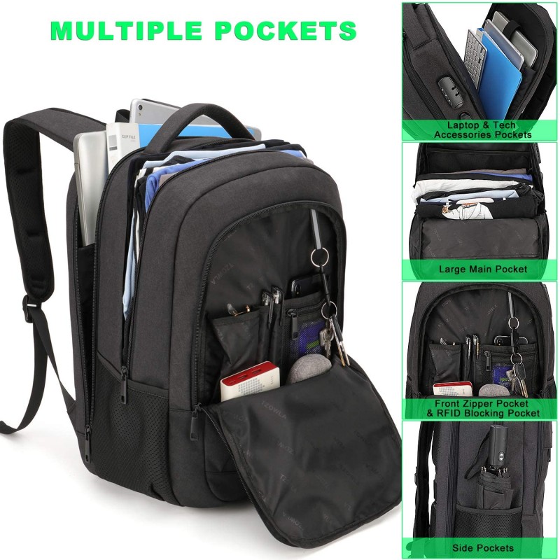 여행 노트북 배낭 방수 도난 방지 가방 USB 충전 포트 및 잠금 14 / 15.6 인치 컴퓨터 비즈니스 배낭, 책가방 캐주얼 하이킹 Daypack