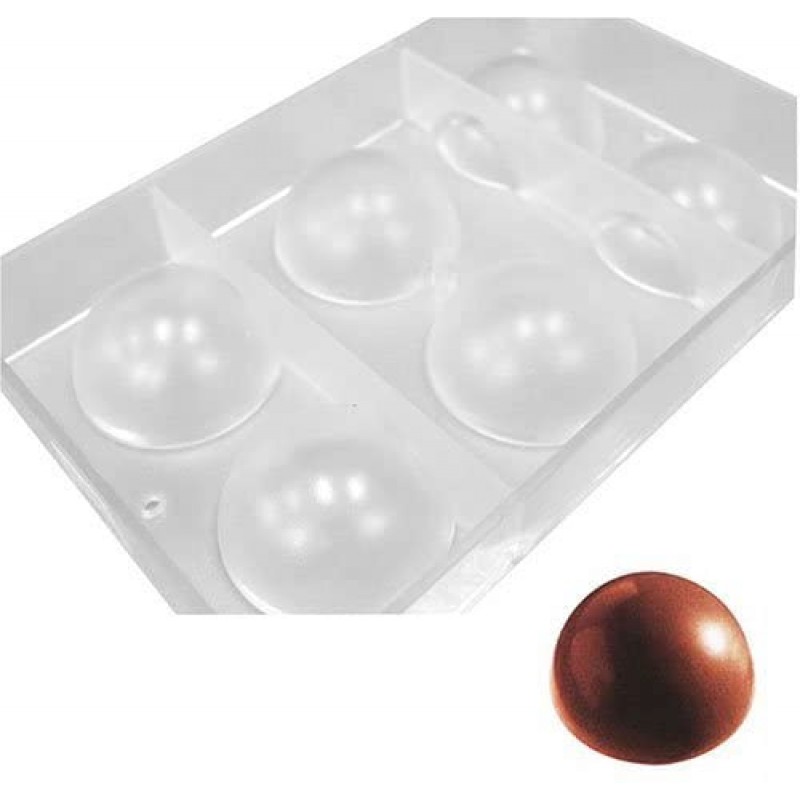 O'Creme Clear Polycarbonate 1 조각 초콜릿 몰드 투명 캔디 몰드, 반구 6 구멍
