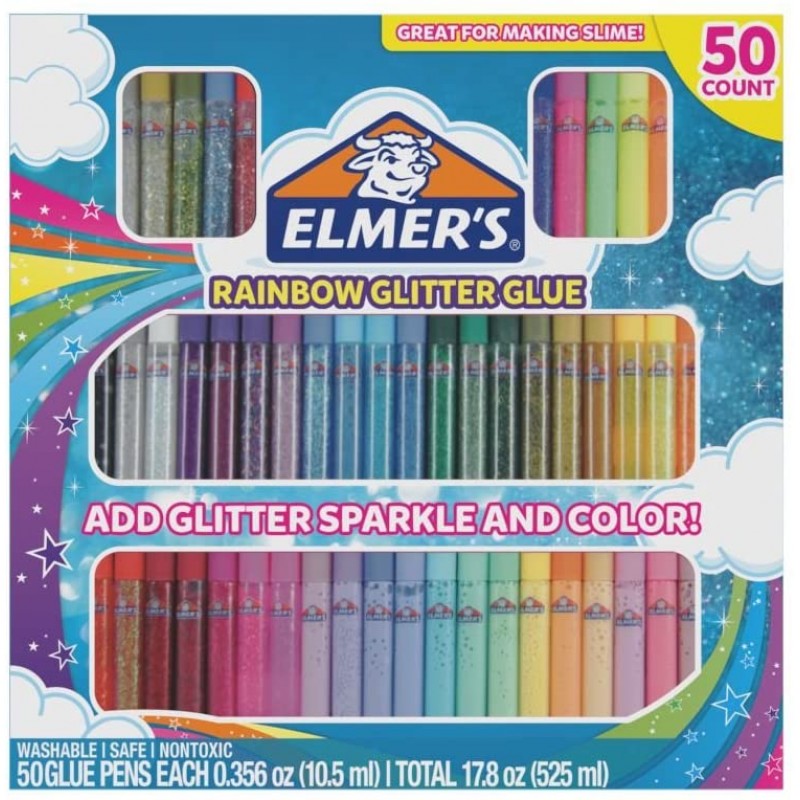 엘머의 레인보우 글리터 글루 펜 세트, 다양한 색상, 각각 0.356 온스, 50 카운트-점액 만들기에 좋습니다