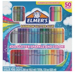 엘머의 레인보우 글리터 글루 펜 세트, 다양한 색상, 각각 0.356 온스, 50 카운트-점액 만들기에 좋습니다