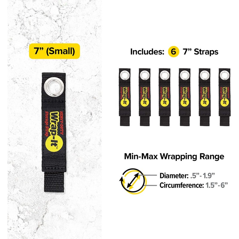 헤비 듀티 랩-잇 스토리지 스트랩, 7 인치 (6 팩)-후크 및 루프 연장 코드 구성 도우미 행거, 코드 랩 키퍼, 코드 용 케이블 스트랩, 호스, 로프, RV, 보트 및 차고 저장 및 조직