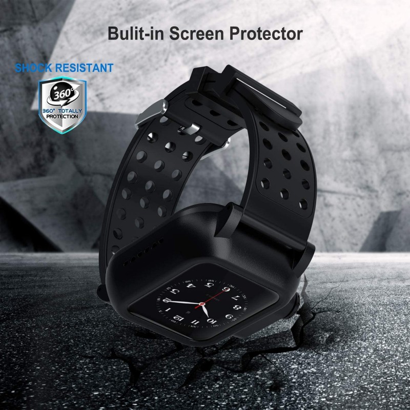 Seacosmo 방수 Apple 시계 시리즈 4 케이스 44mm 프리미엄 소프트 실리콘 Apple 시계 밴드, 방수 충격 방지 내성 보호용 iWatch 케이스, 여성용, 검정