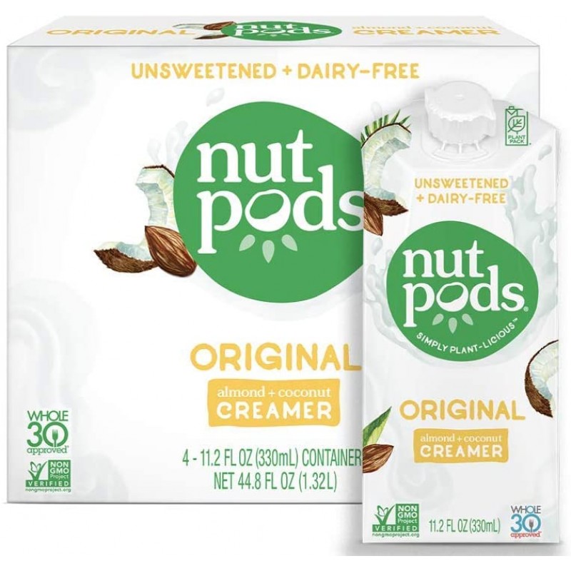 nutpods Original, 무가당 유제품 무첨가 크리머, Whole30, Paleo, Keto, Non-GMO 및 Vegan, 커피, 차 및 요리 용, 아몬드 및 코코넛으로 만든, 11.2 Fl Oz (4 팩)