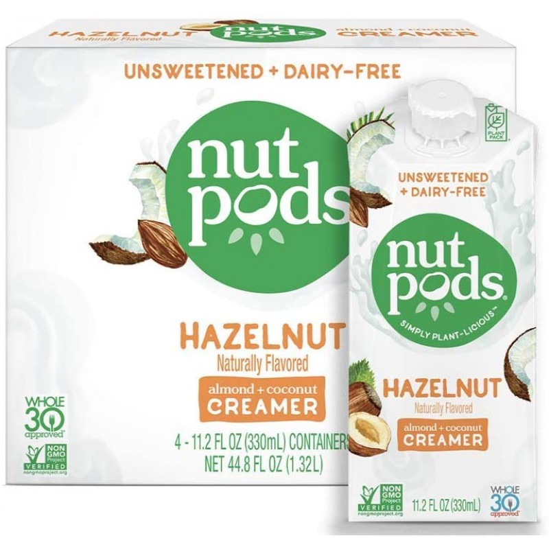 nutpods 헤이즐넛 유제품 프리 크리머 (4 팩) 무가당 Whole30 / Paleo / Keto / Vegan