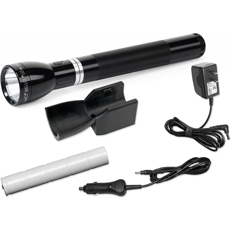 Maglite RL1019 LED가 120V 변환기 & 12V DC 자동 어댑터 블랙 충전식 손전등 시스템, 블랙