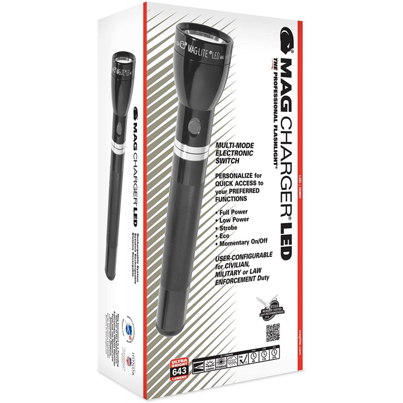 Maglite RL1019 LED가 120V 변환기 & 12V DC 자동 어댑터 블랙 충전식 손전등 시스템, 블랙