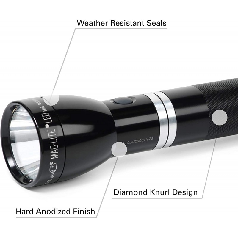 Maglite RL1019 LED가 120V 변환기 & 12V DC 자동 어댑터 블랙 충전식 손전등 시스템, 블랙