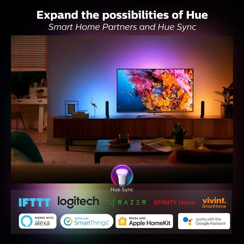Philips Hue Play White & Color Smart Light, 2 팩베이스 키트, 허브 필수 / 전원 공급 장치 포함 (Amazon Alexa, Apple Homekit 및 Google Home과 호환)