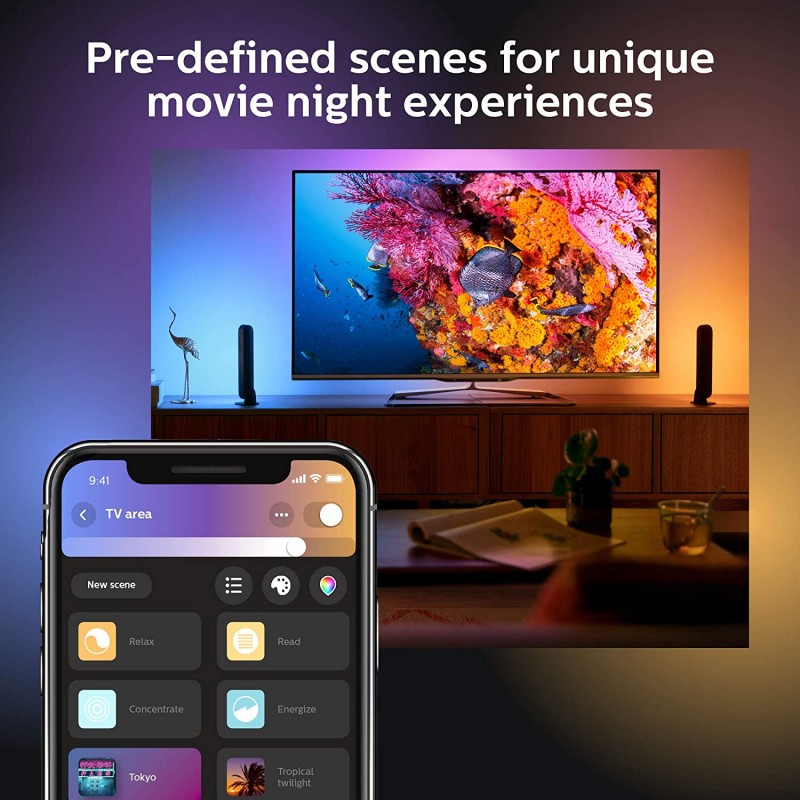 Philips Hue Play White & Color Smart Light, 2 팩베이스 키트, 허브 필수 / 전원 공급 장치 포함 (Amazon Alexa, Apple Homekit 및 Google Home과 호환)