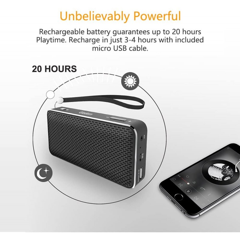 Gladorn Bluetooth 스피커 포켓 크기 휴대용 무선 스피커 서브 우퍼 시끄러운 스테레오 사운드 내장 마이크 USB AUX 충전식 배터리 전원 뱅크 (블랙)를 통한 저음 긴 재생 시간