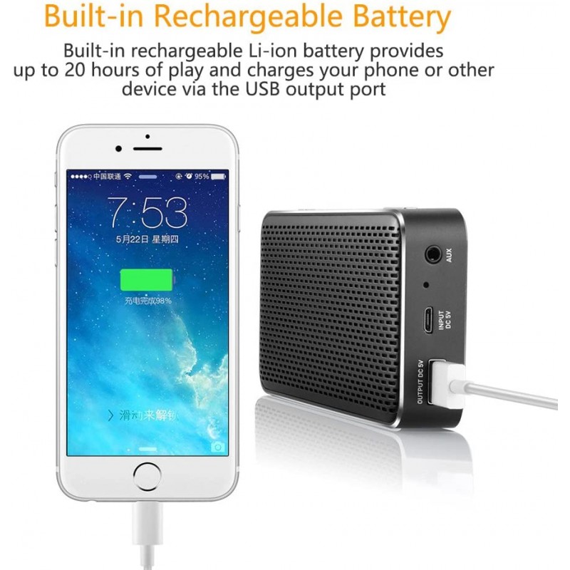 Gladorn Bluetooth 스피커 포켓 크기 휴대용 무선 스피커 서브 우퍼 시끄러운 스테레오 사운드 내장 마이크 USB AUX 충전식 배터리 전원 뱅크 (블랙)를 통한 저음 긴 재생 시간