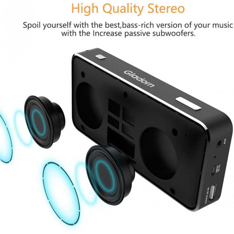 Gladorn Bluetooth 스피커 포켓 크기 휴대용 무선 스피커 서브 우퍼 시끄러운 스테레오 사운드 내장 마이크 USB AUX 충전식 배터리 전원 뱅크 (블랙)를 통한 저음 긴 재생 시간