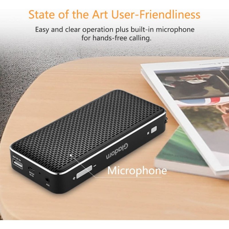 Gladorn Bluetooth 스피커 포켓 크기 휴대용 무선 스피커 서브 우퍼 시끄러운 스테레오 사운드 내장 마이크 USB AUX 충전식 배터리 전원 뱅크 (블랙)를 통한 저음 긴 재생 시간