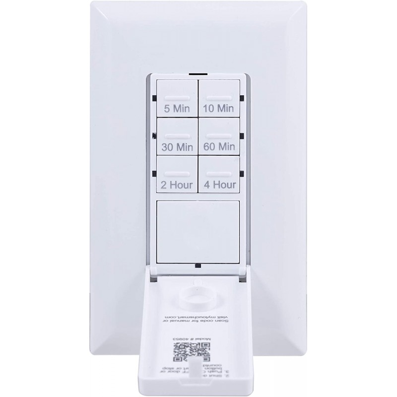 myTouchSmart 푸시 월 디지털 카운트 다운 타이머 스위치, 버튼, 5-10-30-60 Min. 및 2 – 4 시간 사전 설정, 배기 팬, 히터, Lt 도어 포함, 40953, 화이트 / 라이트 아몬드