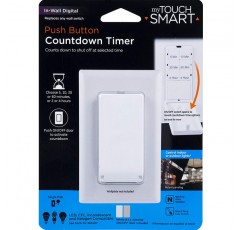 myTouchSmart 푸시 월 디지털 카운트 다운 타이머 스위치, 버튼, 5-10-30-60 Min. 및 2 – 4 시간 사전 설정, 배기 팬, 히터, Lt 도어 포함, 40953, 화이트 / 라이트 아몬드