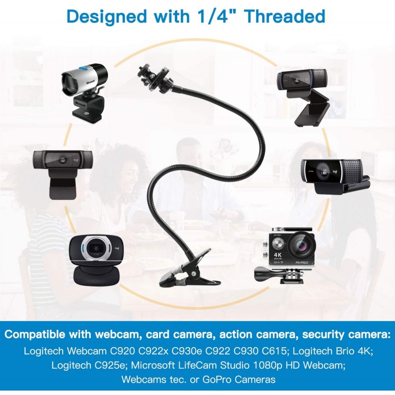 25 인치 웹캠 스탠드-Logitech 웹캠 C930e, C930, C920, C922x, C922, Brio 4K, C925e, C615 용 Pippyshell 용 유연한 책상 장착 클램프 구즈넥 스탠드